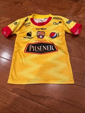 Barcelona Yellow Kids Soccer Jersey with Red Trim